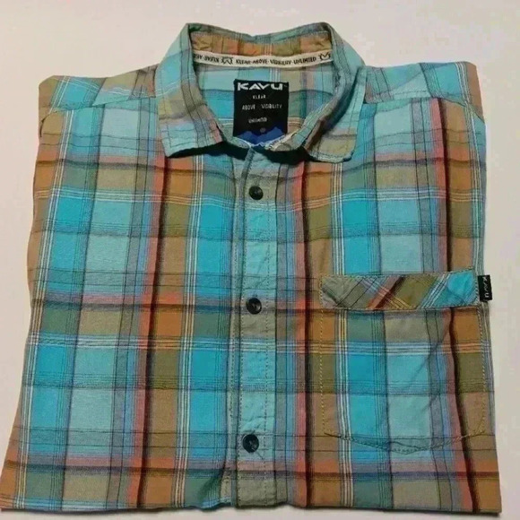 KAVU short sleeve 💯 cotton button down shirt. Men's size L - Picture 6 of 6